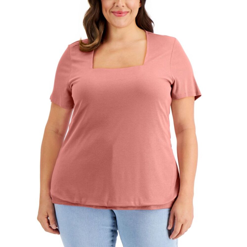 INC International Concepts Plus Size Square Neck Ribbed Top
